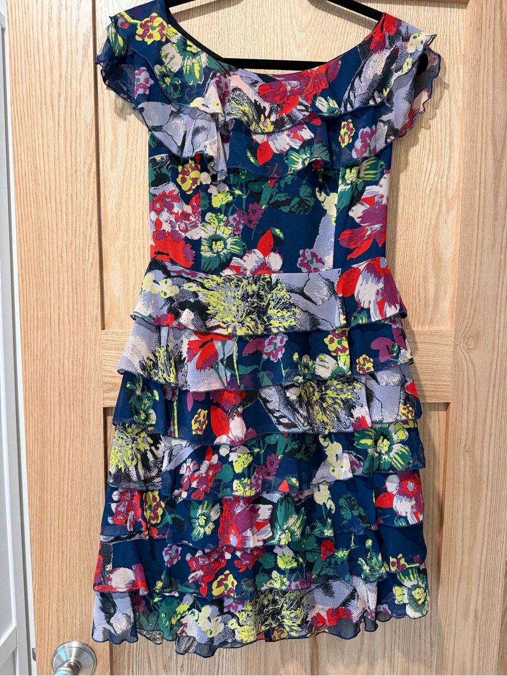 Navy Floral Ruffle Mini Dress